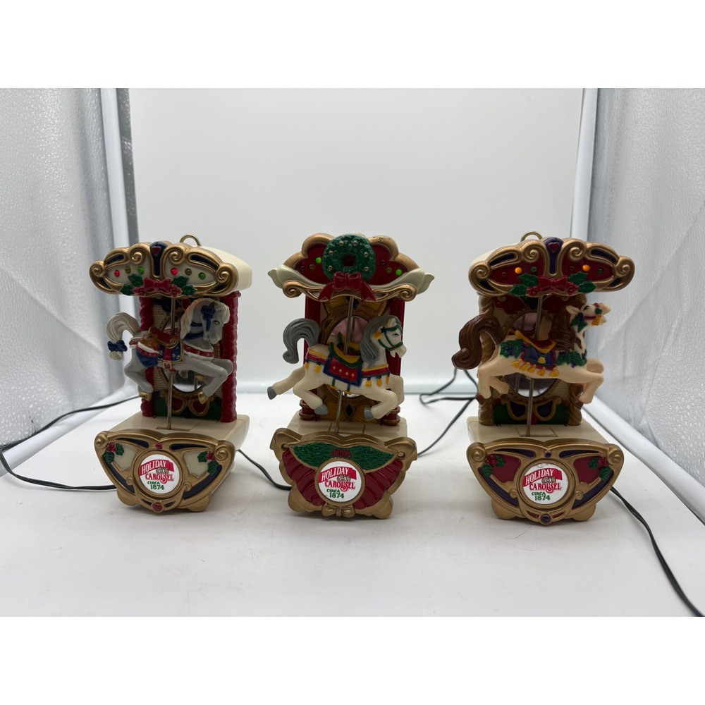 Vintage 1993 Mr Christmas Carousel Ornaments Circus Animals Set Of 3 Horses